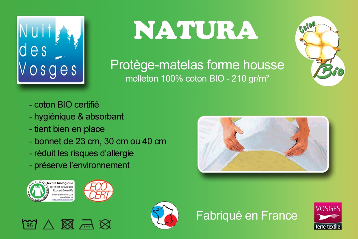 Alèse protège-matelas 160 x 200 cm imperméable 100% coton France