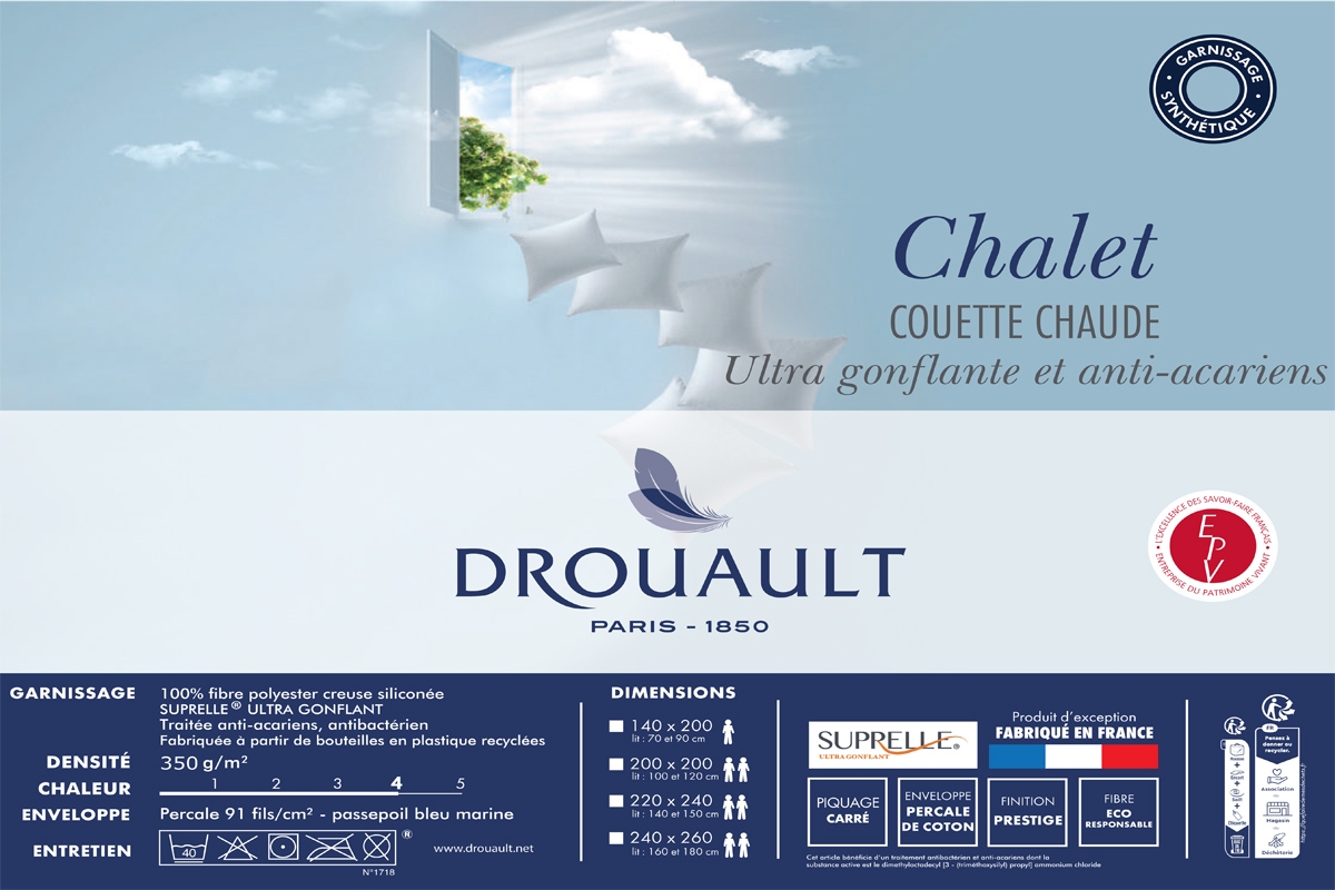 Couette Méribel Chaude 350 g/m² 200x200 Drouault