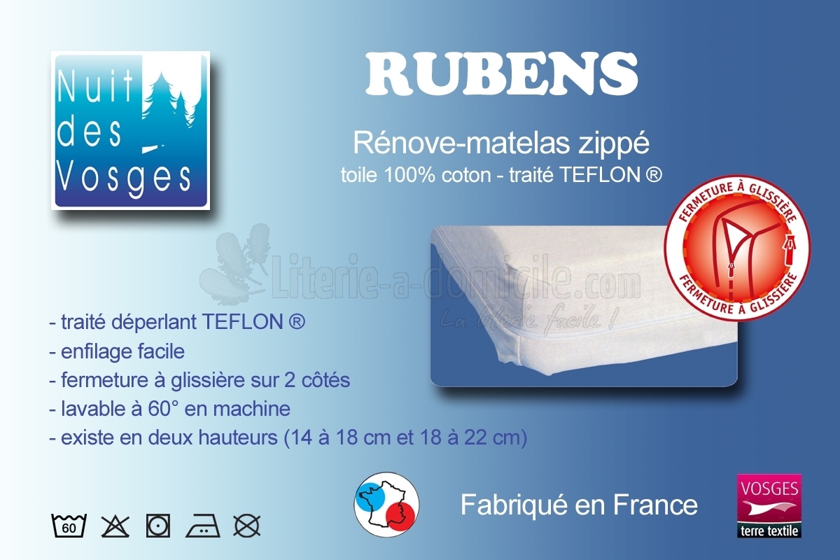 Housse Rénove matelas Rubens 140x190 h 30 cm nuit des Vosges
